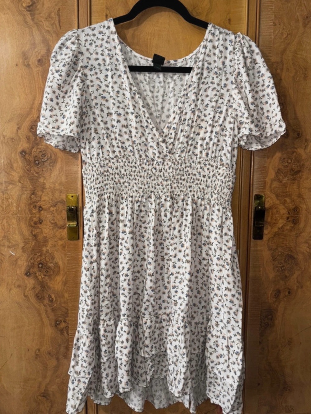 White Floral Smocked-Waist Dress size Medium